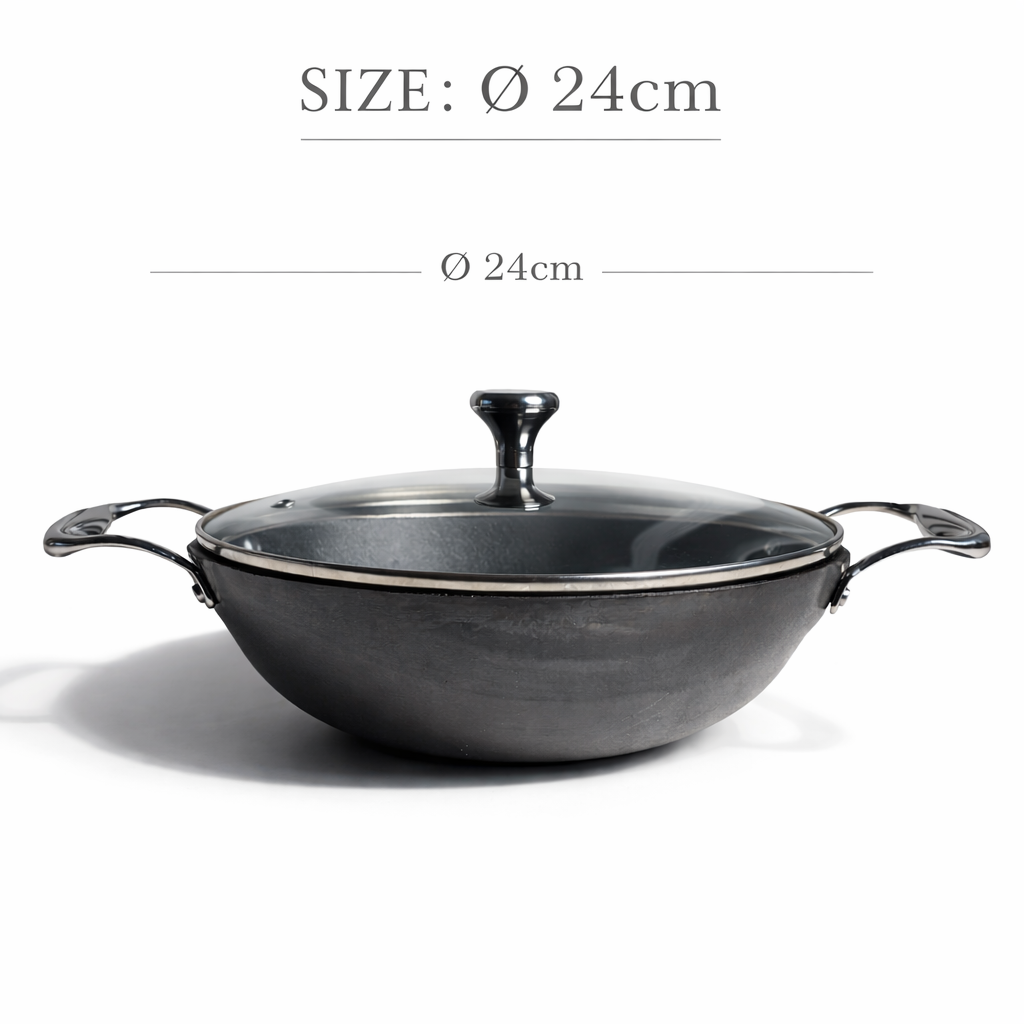 KANIRA Cast Iron Combo Set – 24cm Kadhai with Glass Lid & 30cm Dosa Tawa