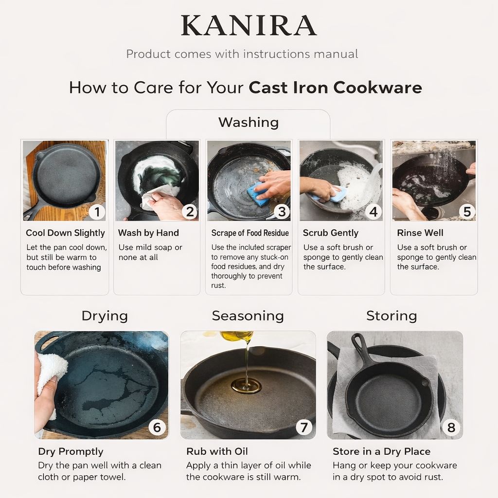 KANIRA Pre Seasoned Cast Iron double handle Pan 24cm